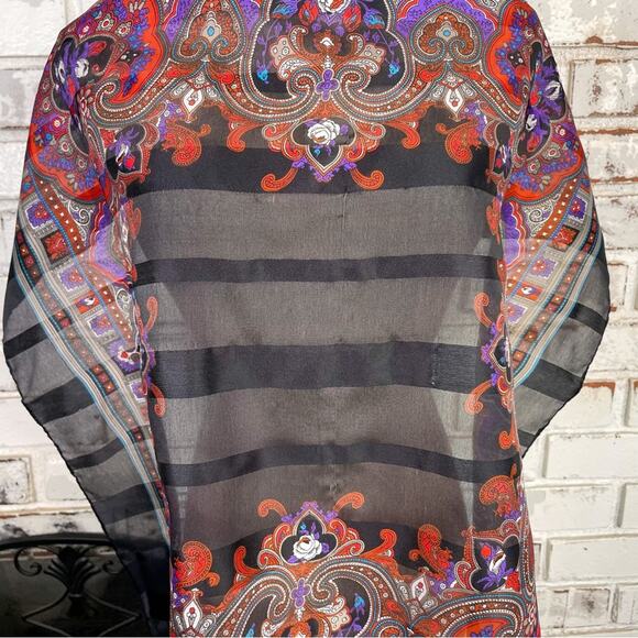 Vintage Black Purple Red Italian Floral Paisley Lightweight Scarf - Picture 6 of 8